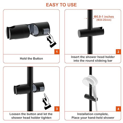 Shower Head Holder for Slide Bar Adjustable Hand Shower Holder Bracket for Slide Bar, Slider Clamp Bathroom Replacement,360 Degree Rotation Sprayer Holder, Matte Black Finish - color: Matte Black