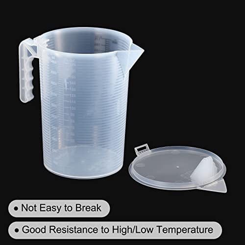 PATIKIL Graduated Beaker, 5000ml PP Plastic Liquid Measuring Cup Double Sided Black Graduations with Handle Lid and Spout for Lab Kitchen Home - size: 5000ml