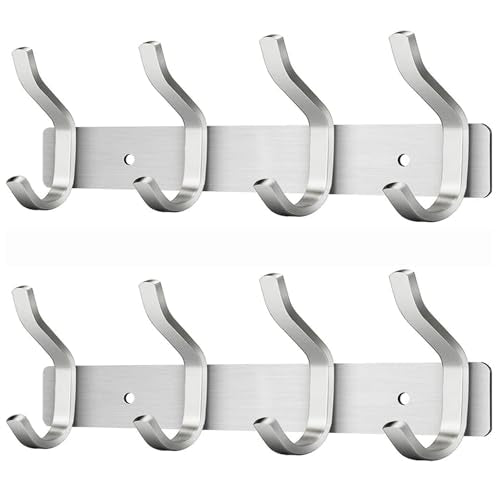 2 Pack Coat Rack Wall Mount, 12 Inch Wall Hooks with 4 Hooks, Silver | for Hanging Backpack, Bag, Coat, Purse, Hat, Towel, Clothes, Coat Hanger Wall Mount for Entryway, Bathroom - color: Silver, size: 4 Hooks 2 Pieces