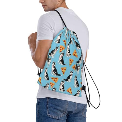 Large Capacity Drawstring Sack Husky Pizza, Water Resistant String Bag for Laundry, Beach and Multipurpose Use - color: Pattern (367)
