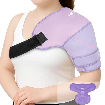 REVIX Large Shoulder Ice Pack Wrap, Ice Shoulder Brace for Rotator Cuff and Arm, Reusable Gel Cold Therapy Wrap for Discomfort Relief & Muscle Relaxation, Easy to Wear & Remove, Purple - size: Large, style: Purple, 1 Gel Pack+1 Shoulder Brace