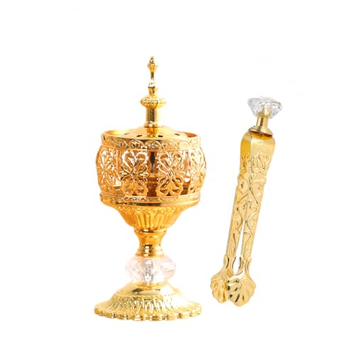 Gold Incense Burner Holder, Bakhoor Frankincense Charcoal Censer Resin Stand with Tongs, Ideal for Aromatherapy Yoga Spa, Home Christian Church Decor Gift
