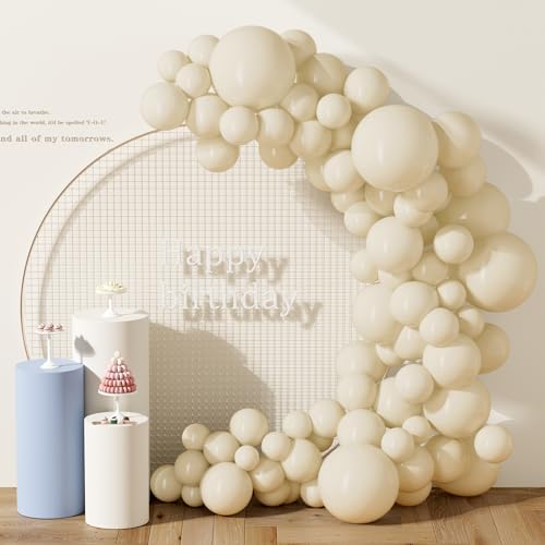DECOCKRAT 130PCS SandWhite Balloons, Latex Balloon Different Sizes 18/12/10/5 Inch, Helium Balloons with Ribbon, Party Balloon Set for Birthday Wedding Graduation Anniversary Baby Shower Decoration - color: 04 Sand White