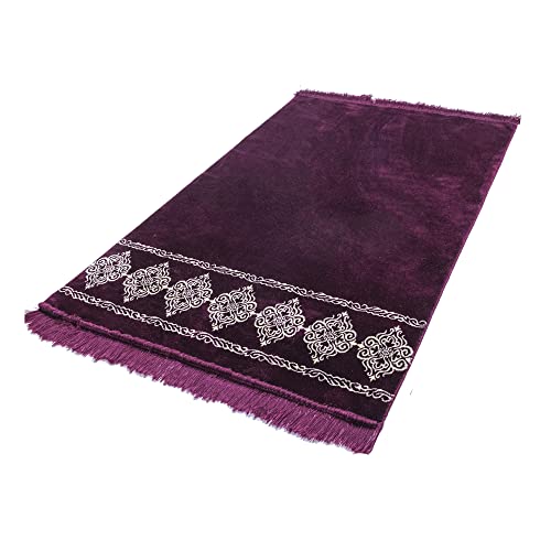 Modefa Turkish Islamic Prayer Rug - Large & Wide Soft Velvet Janamaz - Comfortable Muslim Praying Mat for Men & Women - Ramadan or Eid Gift - with Prayer Beads Tesbih - Grand Plush (Plum) - color: Plum