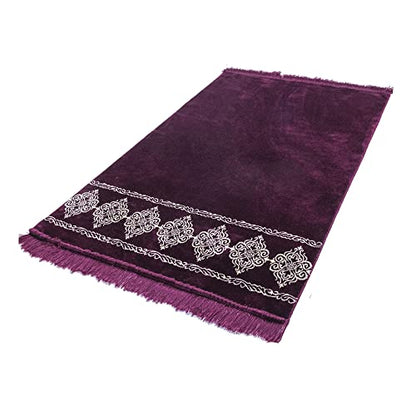 Modefa Turkish Islamic Prayer Rug - Large & Wide Soft Velvet Janamaz - Comfortable Muslim Praying Mat for Men & Women - Ramadan or Eid Gift - with Prayer Beads Tesbih - Grand Plush (Plum) - color: Plum