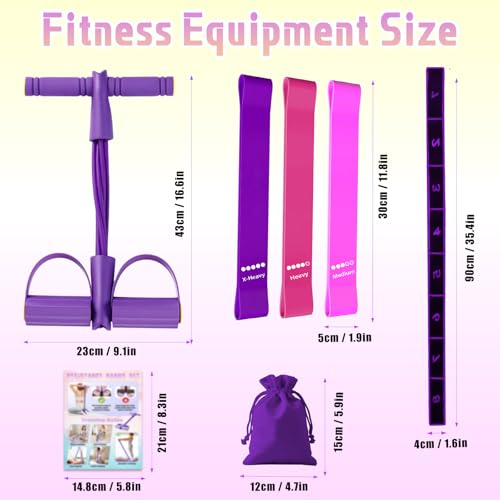5 Pcs Resistance Bands Set, Foot Pedal Resistance Band with Handles, Workout Elastic Exercise Bands for Ab, Waist, Arm, Leg, Women Fitness Stretch Bands for Pilates, Yoga at Home, Gym - color: Purple