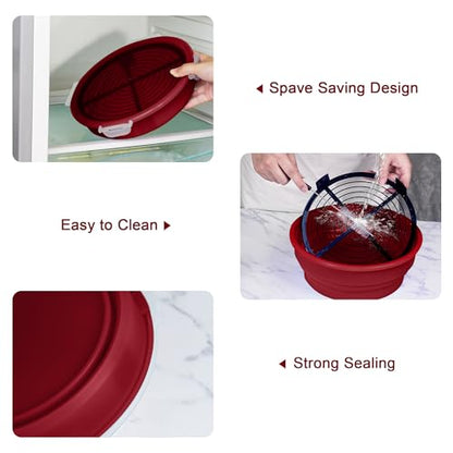 Collapsible Batter Bowl - Breading Bowl Shaker with Lid, Red - color: Red