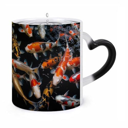 Japan Fancy Koi Carp Fishes Color Changing Cup for Men And Women,Coffee Mug with Large Handles,Tea Cup for Americano,Mocha,Milk,Latte