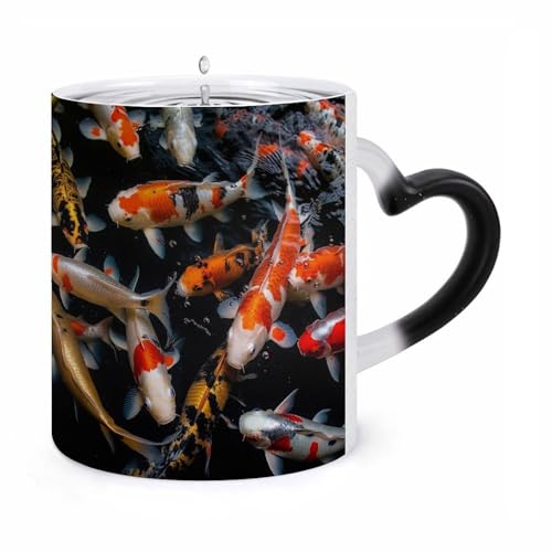 Japan Fancy Koi Carp Fishes Color Changing Cup for Men And Women,Coffee Mug with Large Handles,Tea Cup for Americano,Mocha,Milk,Latte