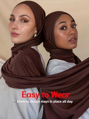 Hijab Scarf for Women Soft Muslim Hijabs Head Wrap Scarves Fashion Long Hair Shawls Stretchy Muslin Headscarf - color: Brown Hijab Scarf for Women