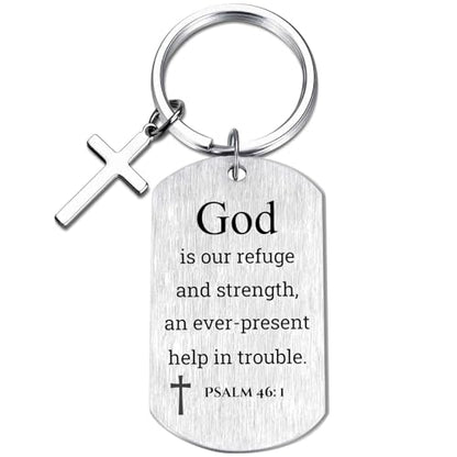 Inspirational Scripture Keychain with Cross - Bible Verse Matte Key Chain Religious Gift for Christian - style: Psalm 46:1