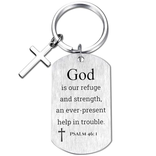 Inspirational Scripture Keychain with Cross - Bible Verse Matte Key Chain Religious Gift for Christian - style: Psalm 46:1