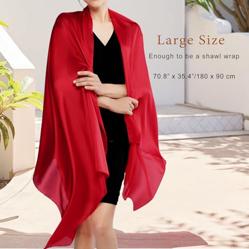 RIIQIICHY Women Shawls and Wraps for Evening Dresses Like Chiffon Silk Scarf Formal Silky Pashmina Shawls for Weddings - color: Red