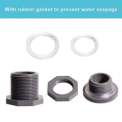 Ququyi 1 Inch PVC Bulkhead Water Tank Connector Adapter Fitting with Plugs Thru-Bulk Pipe Fitting for Rain Barrels, Aquariums, Ponds(Set of 1) - size: 1"-1pcs