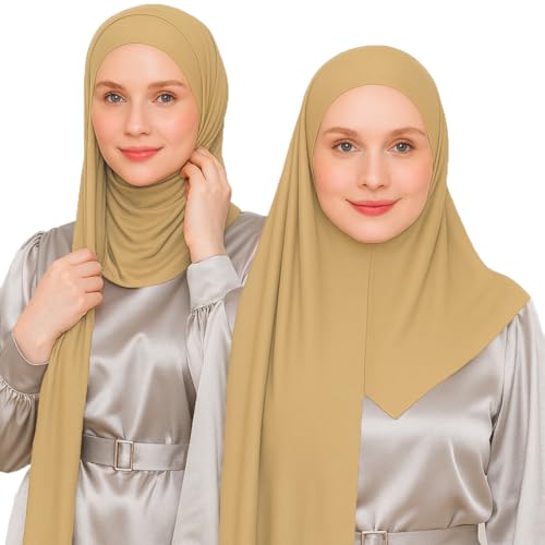 Instant Jersey Hijab for Women – Pre-Sewn Slip-On One-Piece, Soft Stretch, Opaque & Breathable - color: Yellow