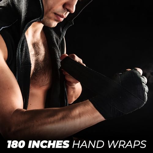 DEFY Professional 180 Inch Hand Wraps for Boxing Muay Thai MMA Elastic Bandages for Men & Women -Pair - color: Black