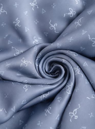 Satin Hijab Scarf for Women, Silk-Feeling Muslim Headscarf, Digital Bow Letter Print Head Wrap Shawl for Summer - color: Haze Blue