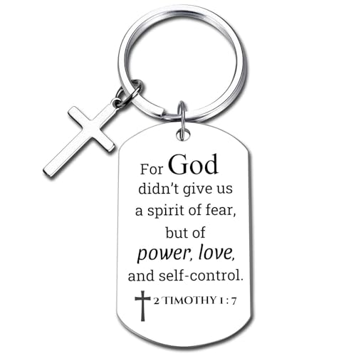 GiftYou Inspirational Scripture Metal Key Chains with Cross Pendant - Bible Verse Keychain Religious Gift for Christian - color: 2 Timothy 1:7