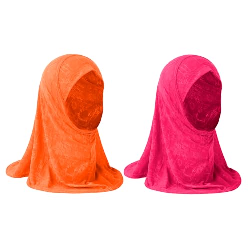 GREUS 2Pcs Kids Hijab for 2-6Y Girls Muslim Headscarf One Piece Hijabs Khimar Islam Arab Scarf Turban Bandana Hat Head Wrap - color: Set C (Orange + Rose)