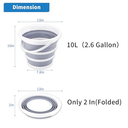 2 Pack Collapsible Buckets 10L 2.6 Gallon Cleaning Bucket Mop Bucket Folding Foldable Portable Small Plastic Water Supplies for Outdoor Garden Camping Fishing Car Wash Space Saving - color: Gray 2 Pack