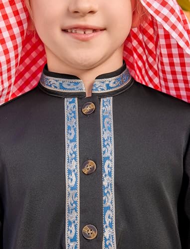 OBEEII Toddler Baby Boy Muslim Thobe Long Sleeve Thobe Robe + Pants + Shemagh Keffiyeh 3PCS Saudi Ramadan Outfit Abaya 12M-5Y - color: Black(3pcs), size: 3-4T