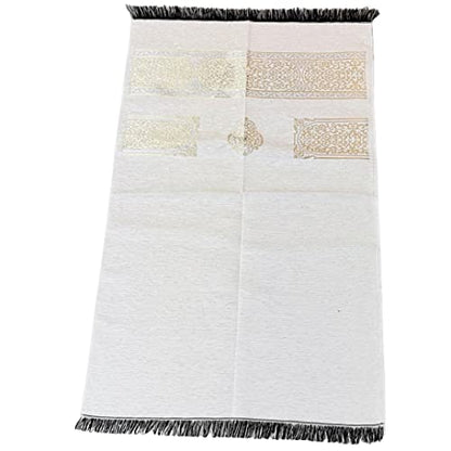 Muslim Prayer Rug, Prayer Mat, Special Turkish Prayer Mats, Prayer Rug for Muslim Man, Women, Kaaba Themed Janamaz for Salat, Namaz, 5 Time Prayers (White) - color: White
