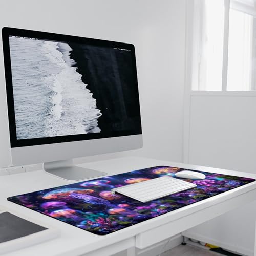 KeKee Colorful Sea Aquarium Neon Jellyfish Octopus Mushrooms Large Mouse Pad Gaming Mousepad Desk Pad for Keyboard and Mouse Mat Non-Slip Base 40x90cm, Style - size: 40x90cm