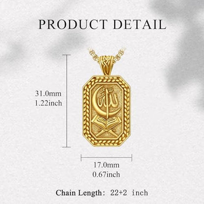 PELOVNY Allah Necklace for Men Women 925 Sterling Silver Islam Allah Pendant Chain Islamic Muslim Religious Jewelry Gifts - color: Allah-01-Golden