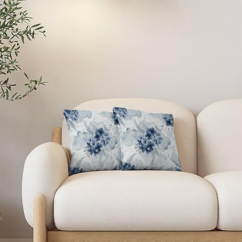 Watercolor Blue Floral Throw Pillow Covers 18x18 in Blue Hydrangea Pillow Covers Set of 2 Abstract Ink Splash Pillows Cover Elegant Botanical Flower Pillows Cover Art Natural pillowcover - color: Ink Blue Flowers