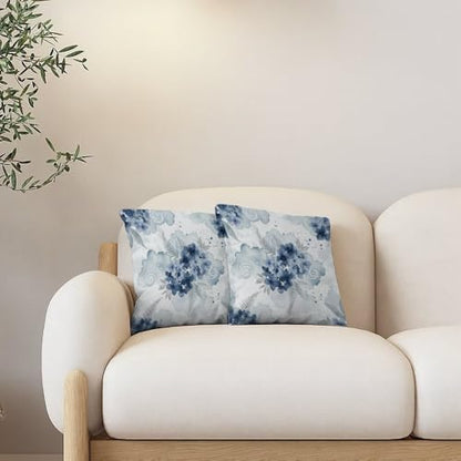 Watercolor Blue Floral Throw Pillow Covers 18x18 in Blue Hydrangea Pillow Covers Set of 2 Abstract Ink Splash Pillows Cover Elegant Botanical Flower Pillows Cover Art Natural pillowcover - color: Ink Blue Flowers