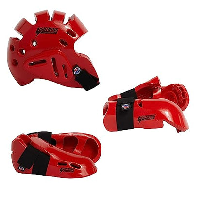 Proforce Lightning Martial Arts Protective Sparring Gear Bundle - Headgear, Gloves, Ultra Kicks - color: Red, size: Child Large