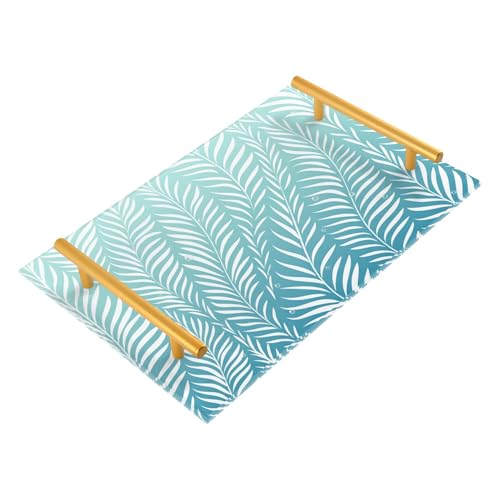 Bathroom Vanity Tray Counter Organizer, Palm Leaf Decorative Tray with Handles Countertop Storage for Bathroom Bedroom Kitchen Home Farmhouse - color: Palm Leaf