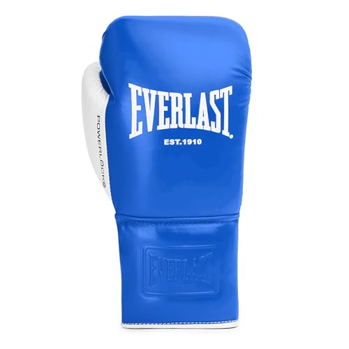 Everlast Powerlock OG Pro Boxing Gloves | Lace Up Fight Gloves - color: Blue/White, size: 10oz X-Large