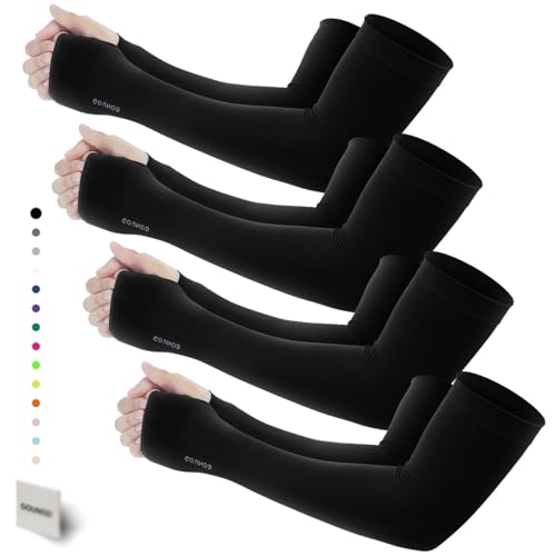 GOUNOD Gardening Sleeves to Cover Arms for Women with Thumb Holes-Sun Protection SPF Cooling Driving UV Blocking - color: 4 Pairs Black