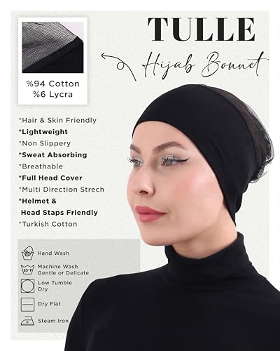 FabNest Chemo Headwear for Men & Women Breathable Cotton Blend Non Slip Cap - color: Black