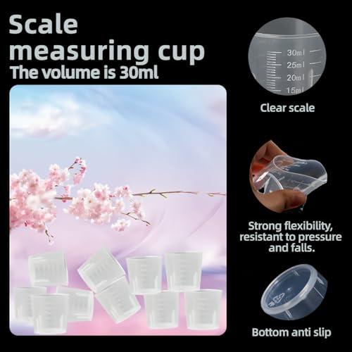 BPA-Free 30ml (1oz) Liquid Measuring Cups (10-Pack) - Mini Plastic Graduated Beakers for Kitchen, Lab, Crafts, Resin - Clear Dual Scale, Accurate safety, Stackable