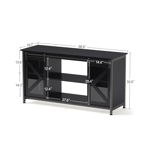 HRVEOCEI 80 Gallon Fish Tank Stand with Sliding Doors, Farmhouse Aquarium Stand with Storage Cabinet, Heavy Duty Fish Tank Table for Turtle Tanks Reptile, Adjustable Feets, 1000 LBS Capacity (Black) - color: Black
