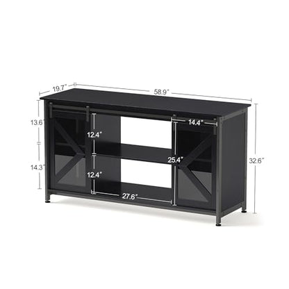 HRVEOCEI 80 Gallon Fish Tank Stand with Sliding Doors, Farmhouse Aquarium Stand with Storage Cabinet, Heavy Duty Fish Tank Table for Turtle Tanks Reptile, Adjustable Feets, 1000 LBS Capacity (Black) - color: Black