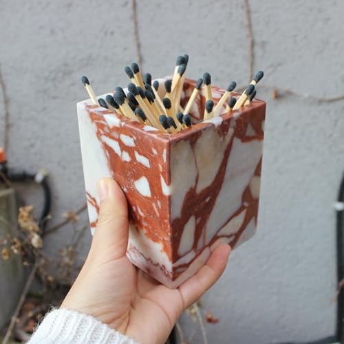 Calacatta Red Marble Toothbrush Holders for Bathroom, Natural Marble Makeup Brush Holder Countertop Organizer - color: Calacatta Red