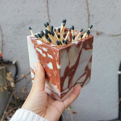 Calacatta Red Marble Toothbrush Holders for Bathroom, Natural Marble Makeup Brush Holder Countertop Organizer - color: Calacatta Red