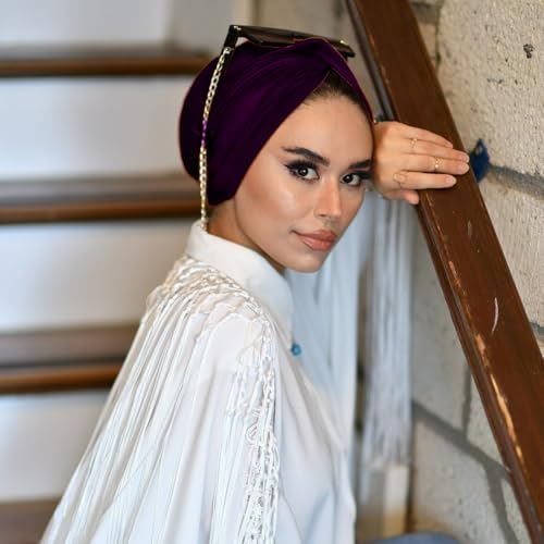 para life Knot Turbans for Women, Breathable Instant Turban|Standard Size Cotton|Pre-tied Scarf, Hijab Cap&Undercap - color: Plum