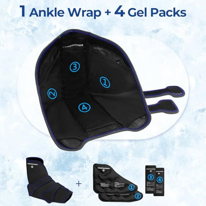 Ankle Foot Ice Pack Wrap, XL, Black, 1 Wrap + 4 Gel Packs | 30-Min Long-Lasting & Leakproof, Full Coverage for Feet Pain Relief, Hot & Cold Therapy, Insertable Ice Packs, Easy-to-Wear - size: XL, style: Black (1 Wrap+4 Gel Packs)