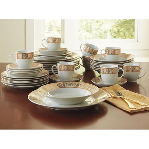 BrylaneHome Medici 40-Pc. Golden Porcelain Dinnerware Set