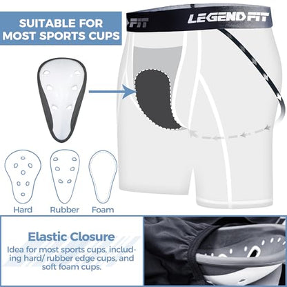 Men Baseball Football Straps Compression Underwear w/Cup Pocket(NO Cup) Protective Athletic Shorts - 2 Pack - color: White, size: Large