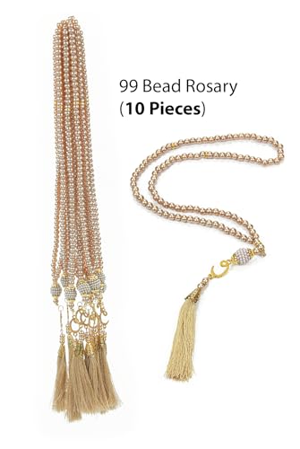 ihvan online, Tasbih Prayer Beads 99, Pack of 10, Muslim Prayer Bead, Islamic Rosary Bead, Dhikr, Tasbeeh Bulk, Misbaha, Masbaha, Tespih, Islamic Gift for Ramadan & Mawlid & Hajj Umrah - color: Gold