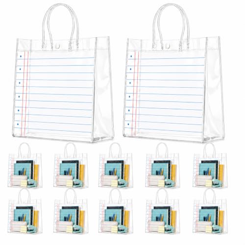 Cinrobiye 24 Pcs Back to School Notebook Paper Gift Bags with Handles, Clear Reusable Student Welcome Bags for Classroom Prizes, Teacher Supplies, Classroom Goodie Bags & First Day of School Favors - color: Blue and white