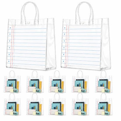 Cinrobiye 24 Pcs Back to School Notebook Paper Gift Bags with Handles, Clear Reusable Student Welcome Bags for Classroom Prizes, Teacher Supplies, Classroom Goodie Bags & First Day of School Favors - color: Blue and white