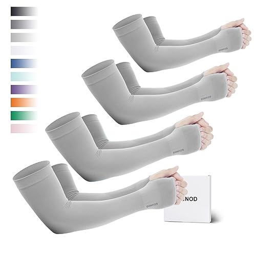 GOUNOD Sun Protection Cooling Arm Sleeves with Thumb Holes - Gardening Outdoors Sports Workouts Sunscreen Arm Sleeves - color: 4 Pairs Light Grey