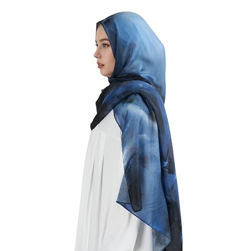 Printed Hijab for Women Printing Hijab Scarf for Women Muslim Islamic Prayer Clothes 1pc Muslim Women's Khimar - color: Abyssal Blue