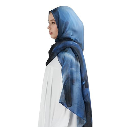 Printed Hijab for Women Printing Hijab Scarf for Women Muslim Islamic Prayer Clothes 1pc Muslim Women's Khimar - color: Abyssal Blue